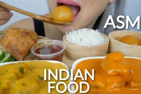 ASMR Indian FOOD Shahi Paneer, Butter Chicken, Naan &amp; Gulab Jamun (Dessert) *NO Talking Eating..
