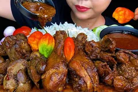 MUKBANG EATING||CHICKEN LIVER AND GIZZARD &amp; CHICKEN LEG CURRY, GHOST PEPPER , ONIONS &amp;..