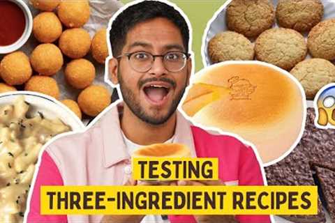 TESTING *QUICK &amp; EASY* THREE INGREDIENT RECIPES 😱CHEESE BALL, JAPANESE CHEESECAKE, COOKIES..